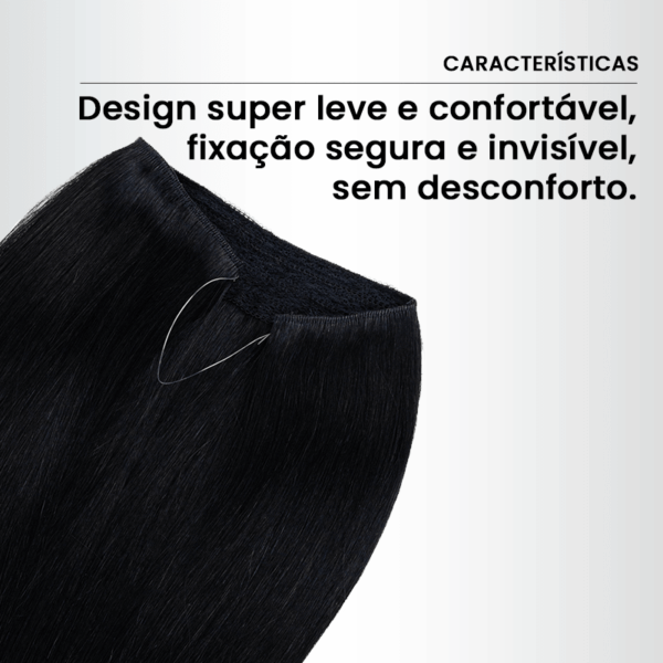 Aplique de Cabelo Fio Invisível Premium - Preto Natural com Vermelho Borgonha - Imagem 3