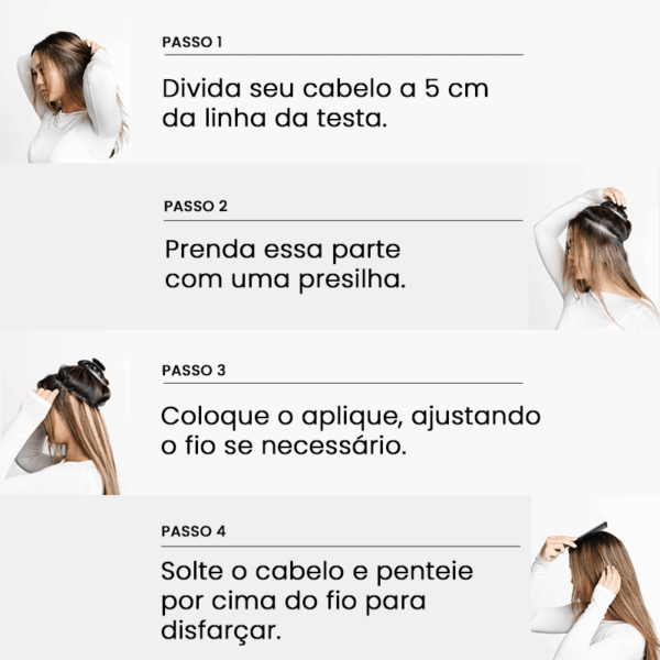 Aplique de Cabelo Fio Invisível Premium - Preto Natural com Vermelho Borgonha - Imagem 4