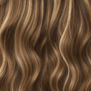 Aplique de Cabelo Fio Invisível Premium - Loiro Claro Dourado com Fundo Escuro